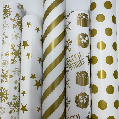 WRAPLA Wrapping Paper Roll - 5 Design Christmas Gift Wrap Paper Flat Sheet for Wedding, Birthdays, Valentines, Party - 5 Rolls-25 Sheets - 70 cm X 50cm Per Sheet