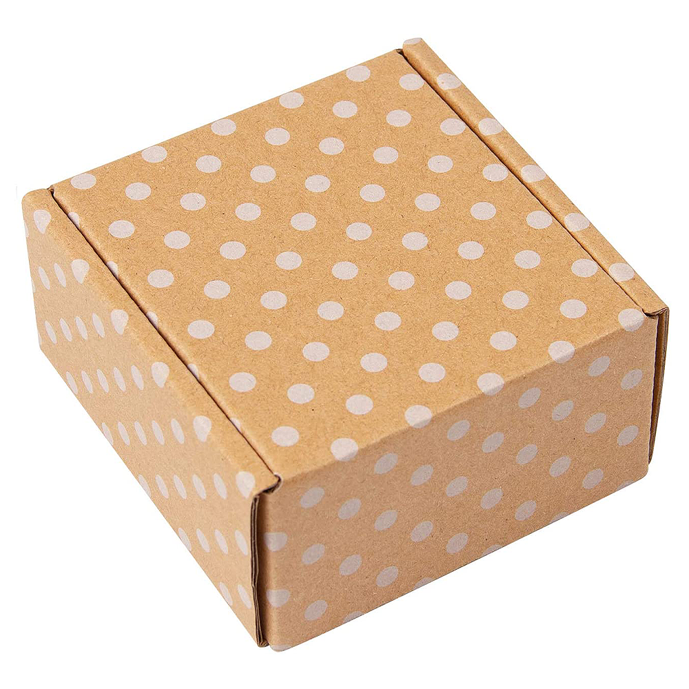 WRAPLA Recyclable Corrugated Box Mailers -10 X 10 X 5cm - Kraft Cardboard Box White Polka Dot Printed Shipping Small - 25 Pack