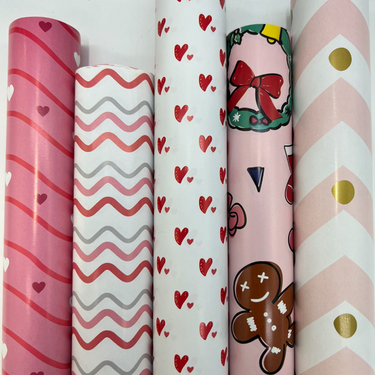 WRAPLA Wrapping Paper Roll - NEW Cute design Wrap Paper Flat Sheet For Wedding, Birthdays, Valentines, Party - 5 Rolls-25 sheets - 70 cm X 50cm Per Sheet