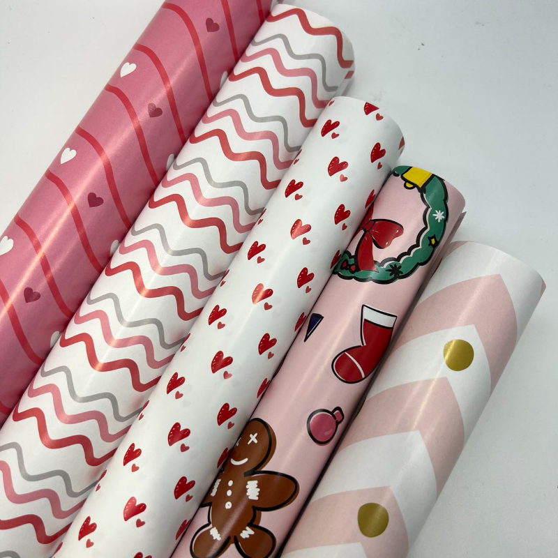 WRAPLA Wrapping Paper Roll - NEW Cute design Wrap Paper Flat Sheet For Wedding, Birthdays, Valentines, Party - 5 Rolls-25 sheets - 70 cm X 50cm Per Sheet