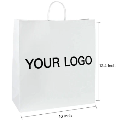 Custom White Shopping Bags Kraft Paper Gift Bags-100PCs