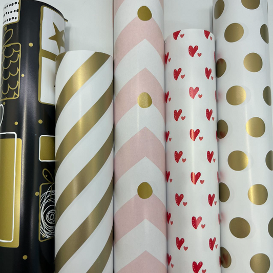 WRAPLA Wrapping Paper Roll - 50 sheets Wrap Paper Flat Sheet For Wedding, Birthdays, Valentines, Party - 5 Rolls-50 sheets - 70 cm X 50cm Per Sheet