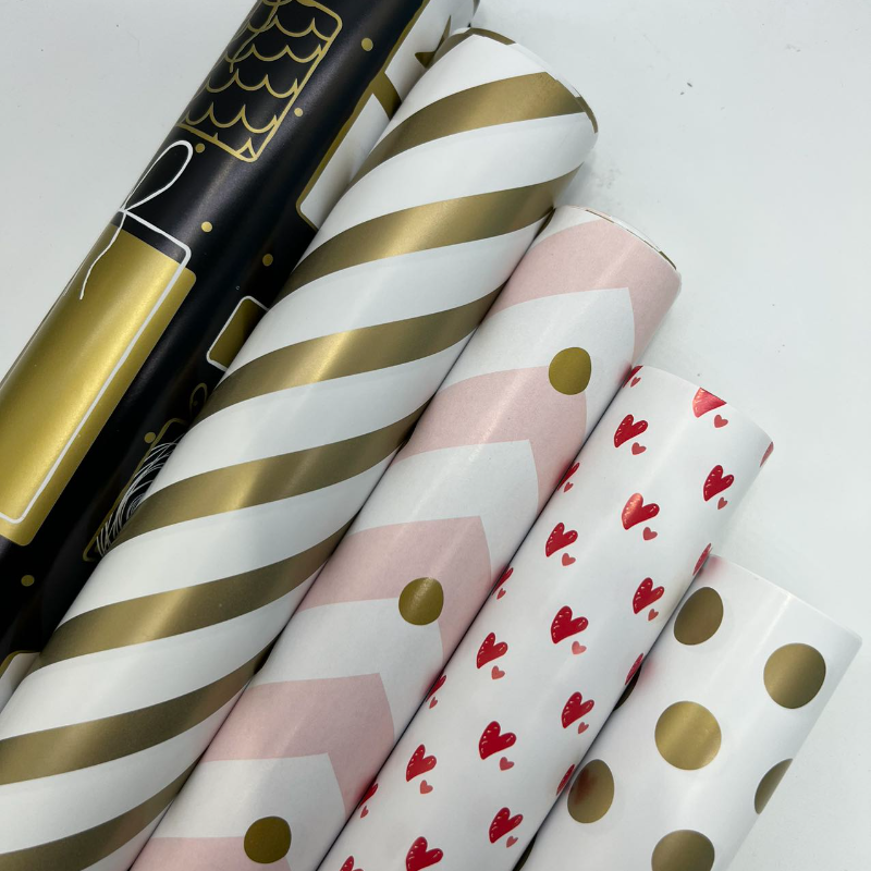 WRAPLA Wrapping Paper Roll - 50 sheets Wrap Paper Flat Sheet For Wedding, Birthdays, Valentines, Party - 5 Rolls-50 sheets - 70 cm X 50cm Per Sheet