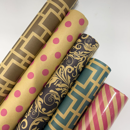 WRAPLA Wrapping Paper Roll - 20 sheets Kraft Wrap Paper Flat Sheet For Wedding, Birthdays, Valentines, Party - 5 Rolls 4 Sheets/Roll - 76 cm X 50cm Per Sheet