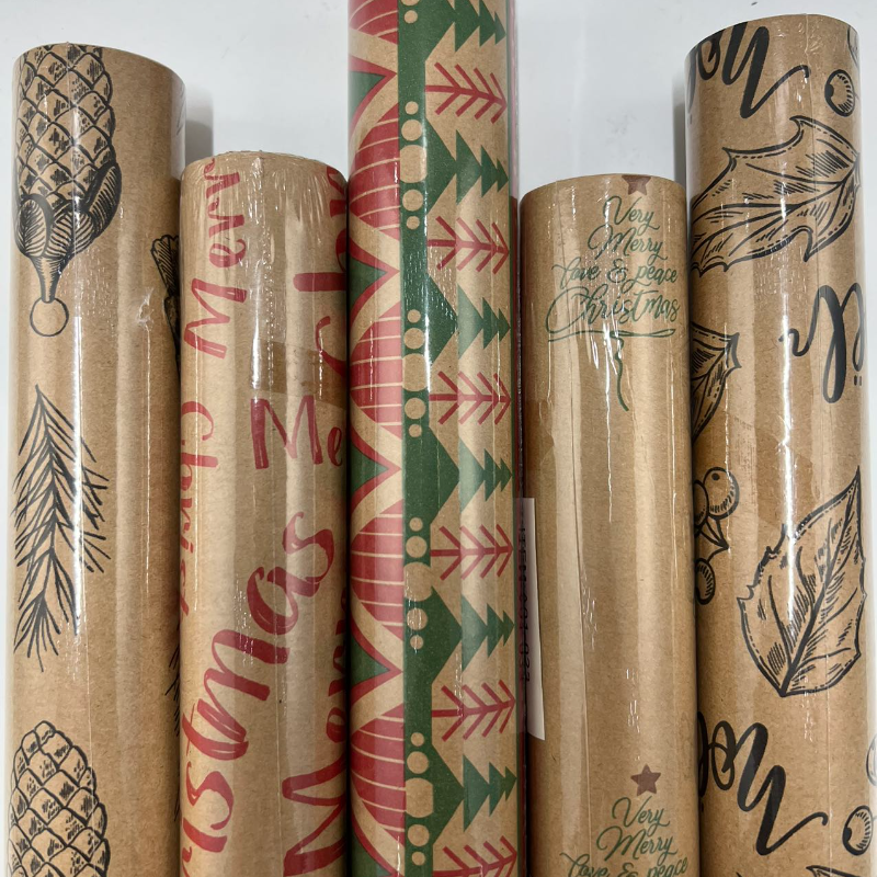 WRAPLA Christmas Wrapping paper - Kraft Paper with Red and Black Pattern For Wedding, Birthdays, Valentines, Christmas - 5 Roll - 76 cm X 3 m Per Roll