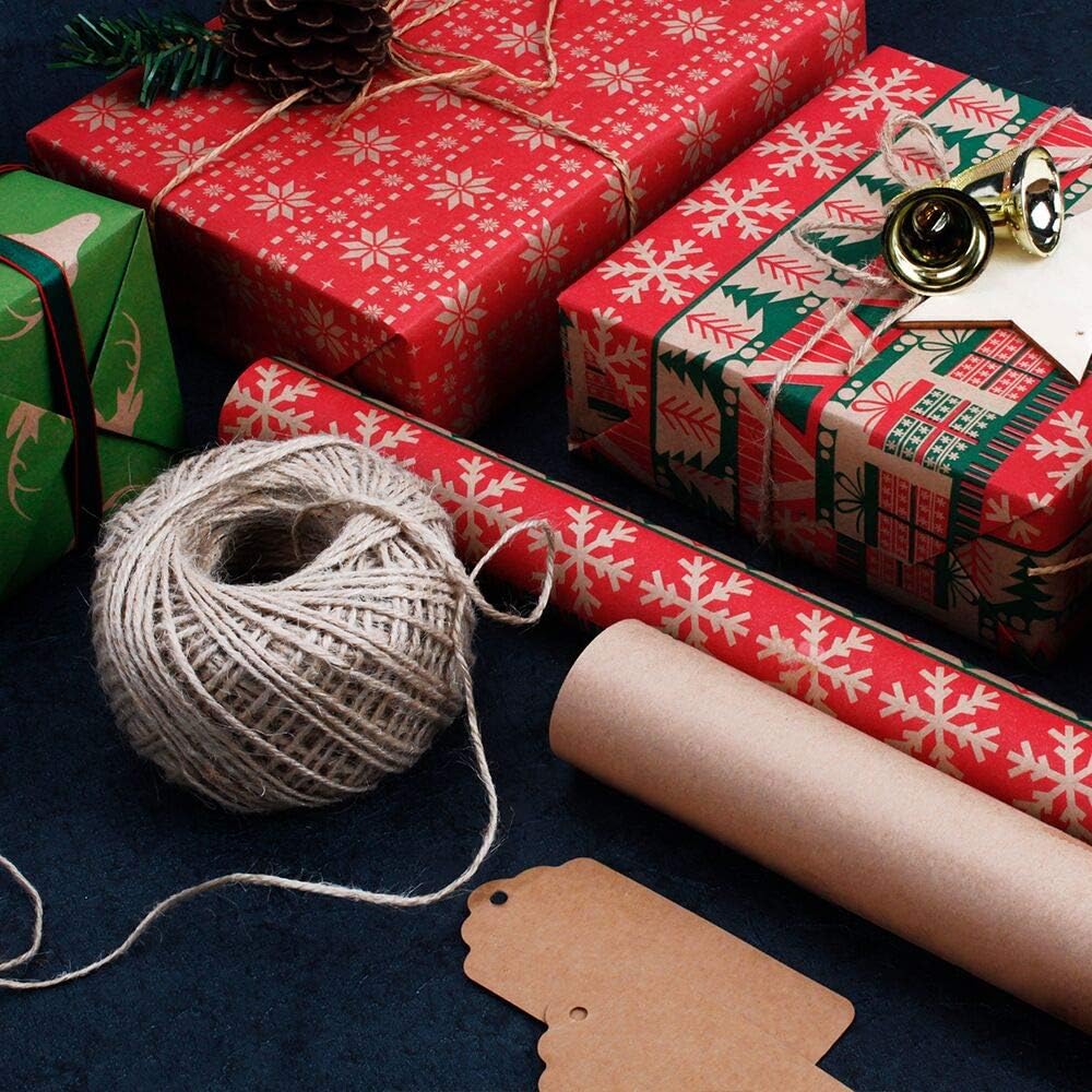 WRAPLA Christmas Wrapping paper - Kraft Paper with Red and Black Pattern For Wedding, Birthdays, Valentines, Christmas - 5 Roll - 76 cm X 3 m Per Roll