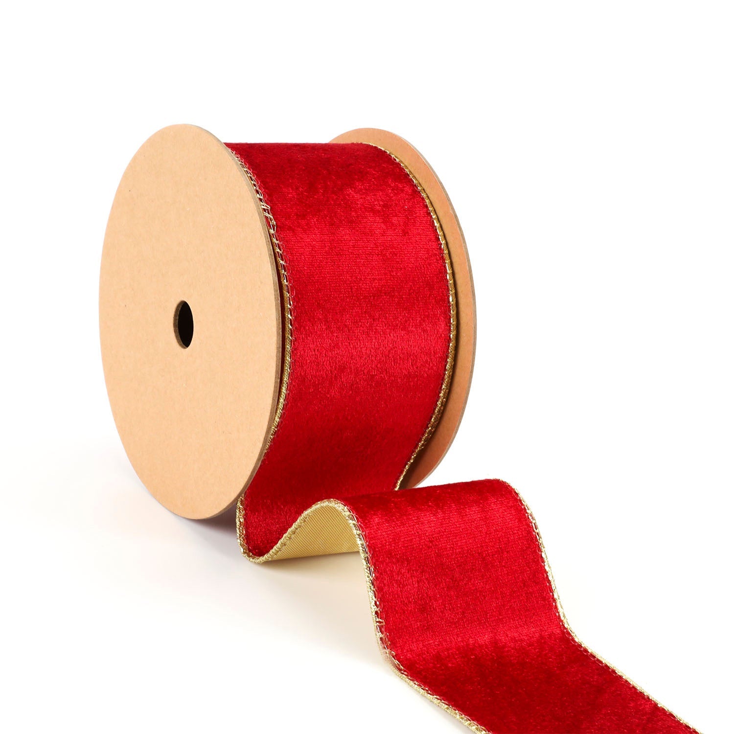 2 1/2" REVERSIBLE VELVET/LUREX WIRED RIBBON | SCARLET/GOLD | 10 YARD 6.3X915cm