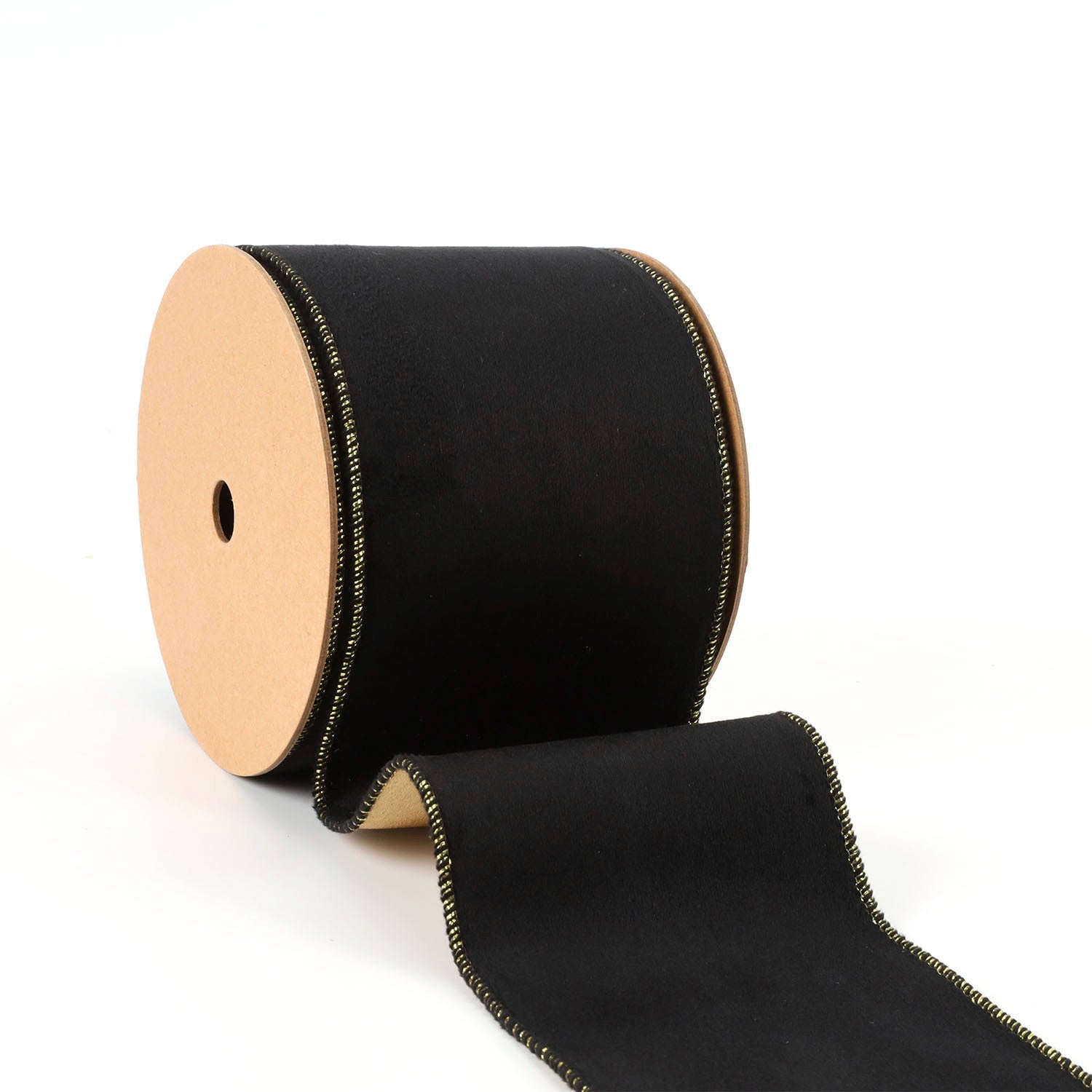 4" REVERSIBLE CLASSIC VELVET/SHIMMER WIRED RIBBON BLACK/GOLD 10 YARD 10X915cm