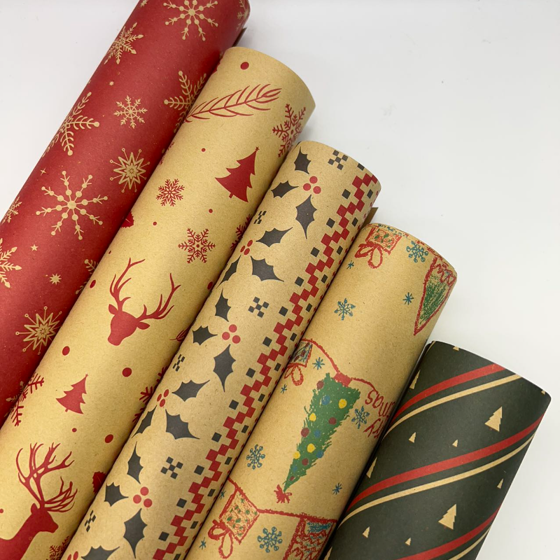 WRAPLA Wrapping Paper Roll - Quality Design Wrap Kraft Paper Flat Sheet For Wedding, Birthdays, Valentines, Party - 5 Rolls-25 sheets - 70 cm X 50cm Per Sheet