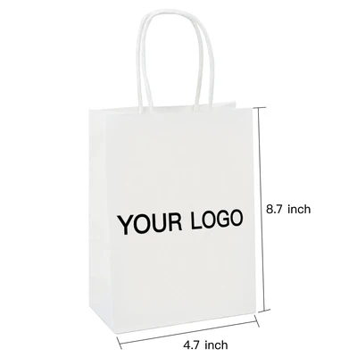 Custom White Shopping Bags Kraft Paper Gift Bags-100PCs