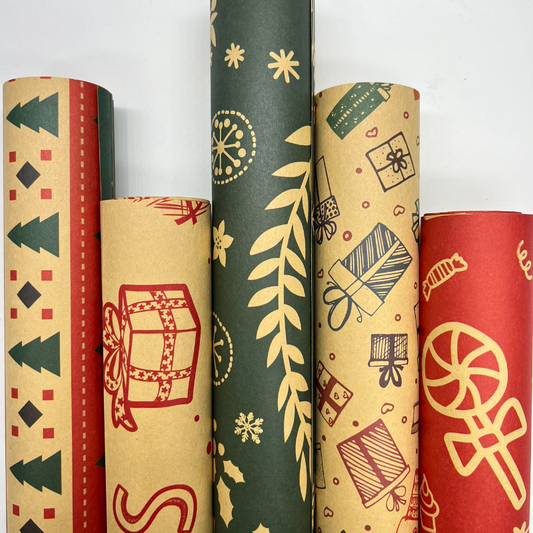 WRAPLA Wrapping Paper Roll - Quality Design Wrap Kraft Paper Flat Sheet For Wedding, Birthdays, Valentines, Party - 5 Rolls-25 sheets - 70 cm X 50cm Per Sheet