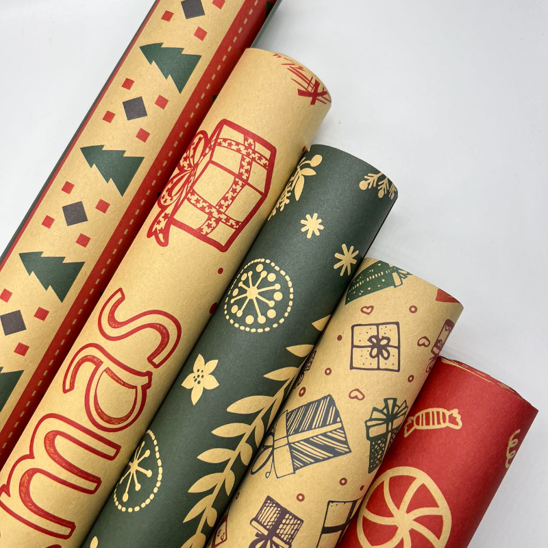 WRAPLA Wrapping Paper Roll - Quality Design Wrap Kraft Paper Flat Sheet For Wedding, Birthdays, Valentines, Party - 5 Rolls-25 sheets - 70 cm X 50cm Per Sheet