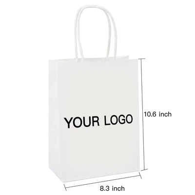 Custom White Shopping Bags Kraft Paper Gift Bags-100PCs