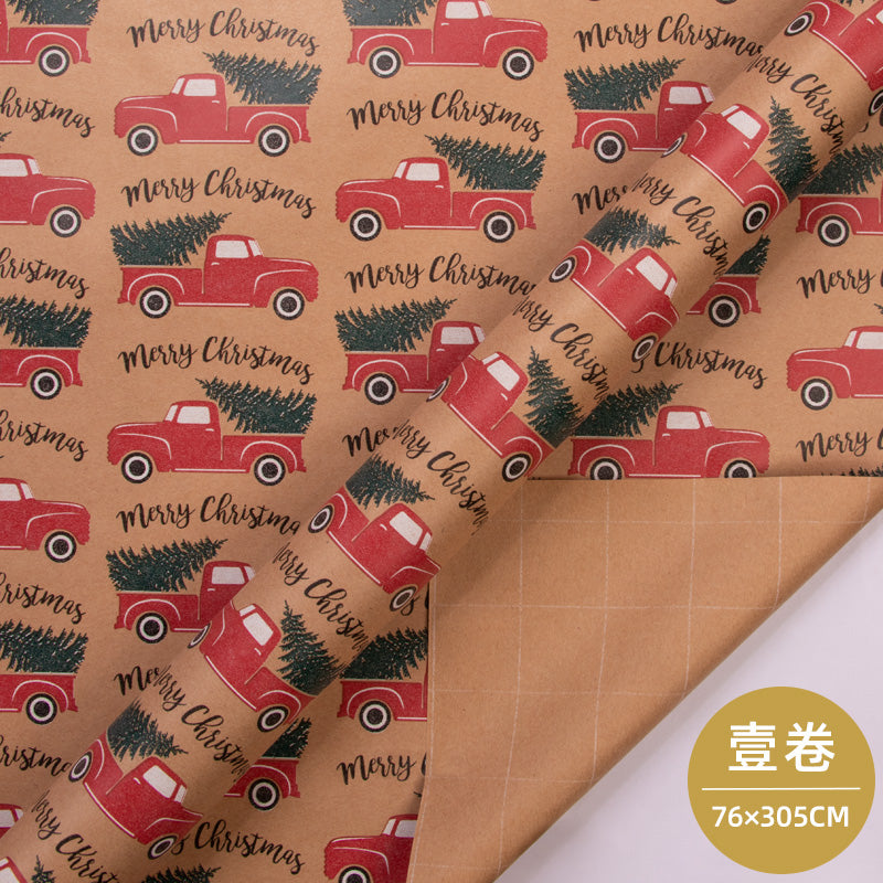 WRAPLA Christmas Wrapping paper - Kraft Paper with Red Green Car Pattern For Wedding, Birthdays, Valentines, Christmas - 5 Roll - 76 cm X 3 m Per Roll