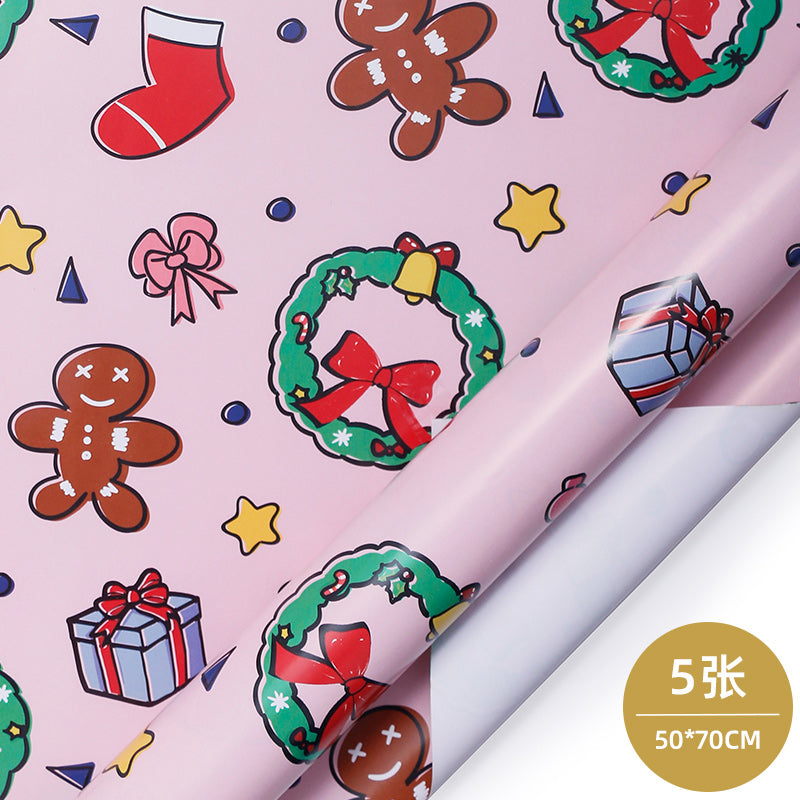 WRAPLA Wrapping Paper Roll - Cute Cartoon Christmas Gift Wrap Paper Flat Sheet for Wedding, Birthdays, Valentines, Party - 5 Rolls-25 Sheets - 70 cm X 50cm Per Sheet