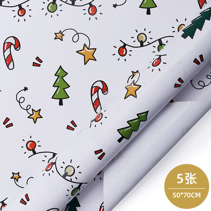 WRAPLA Wrapping Paper Roll - Cute Cartoon Christmas Gift Wrap Paper Flat Sheet for Wedding, Birthdays, Valentines, Party - 5 Rolls-25 Sheets - 70 cm X 50cm Per Sheet