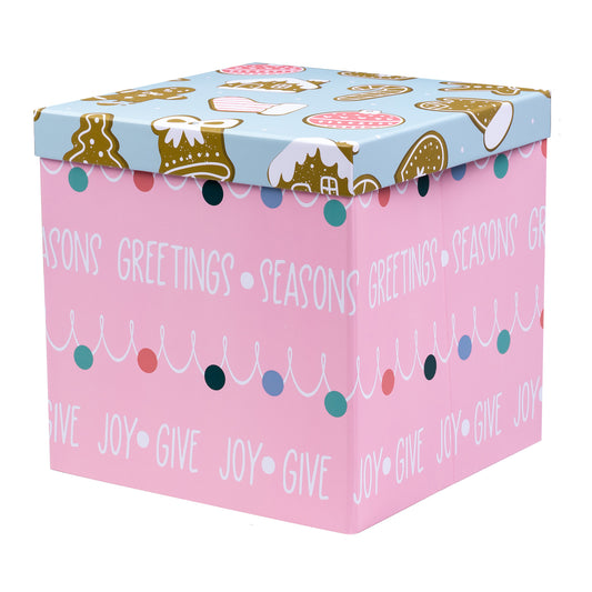 WRAPLA 23X23X23CM Christmas Gift Box with Lid Pink and Blue design for Party, Wedding, Gift Wrap, Bridesmaid Proposal, Storage