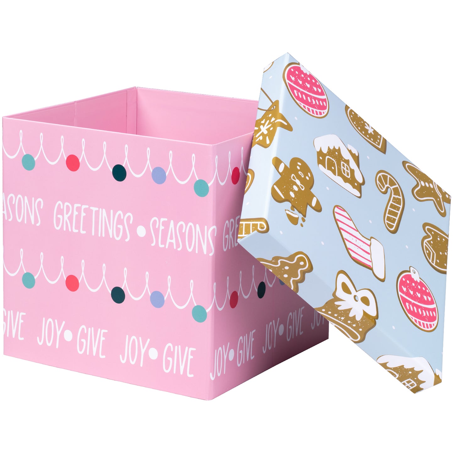 WRAPLA 23X23X23CM Christmas Gift Box with Lid Pink and Blue design for Party, Wedding, Gift Wrap, Bridesmaid Proposal, Storage