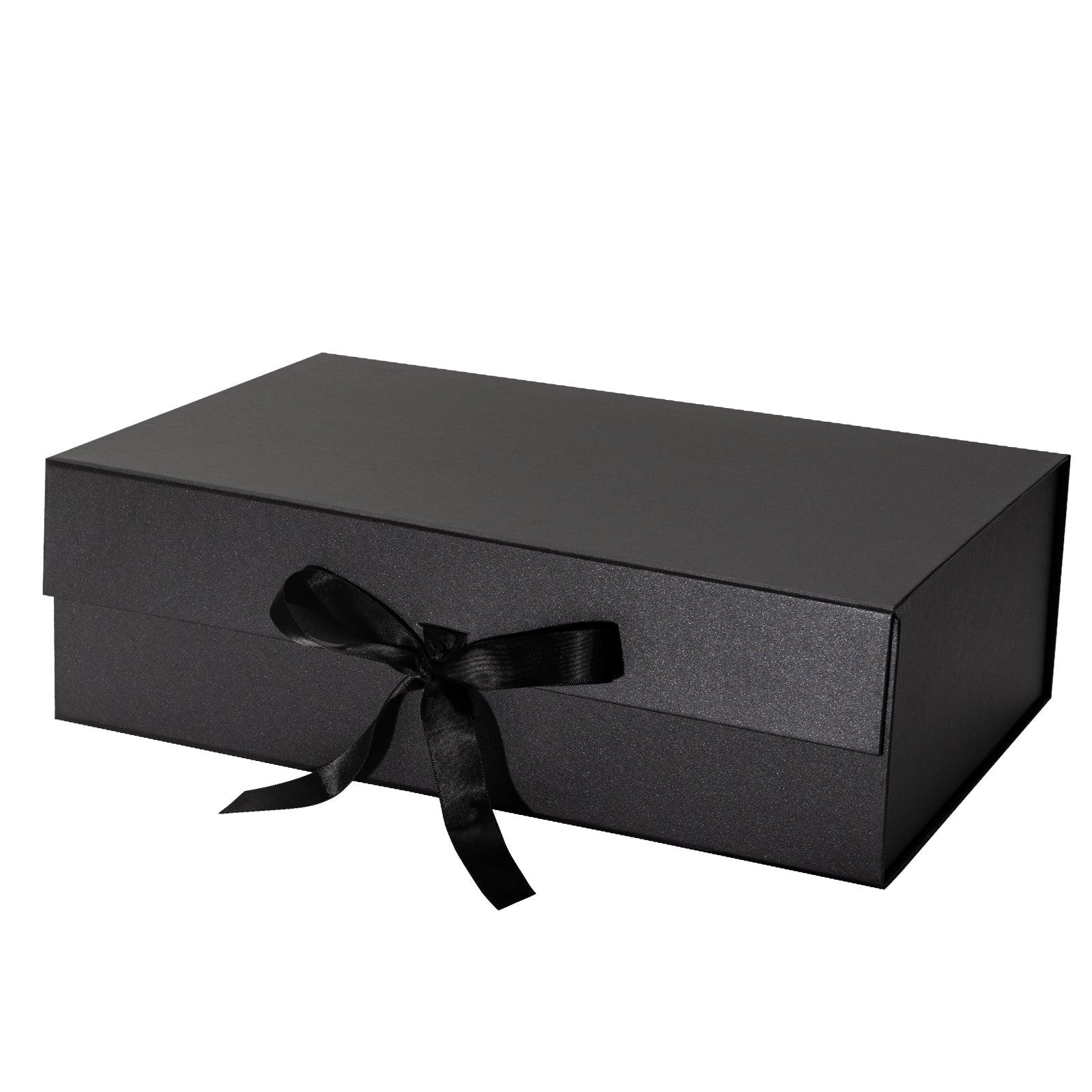 WRAPLA Black Gift Box with Satin Ribbon, 35X23X10CM Collapsible Gift Box with Magnetic Closure for Party, Wedding, Gift Wrap, Bridesmaid Proposal, Storage