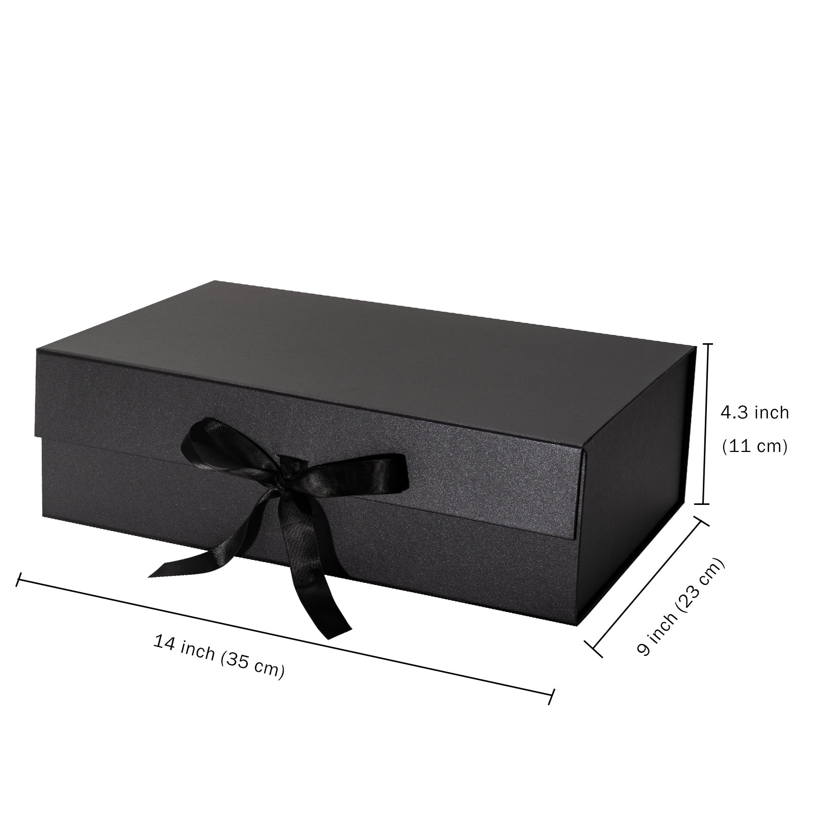 WRAPLA Black Gift Box with Satin Ribbon, 35X23X10CM Collapsible Gift Box with Magnetic Closure for Party, Wedding, Gift Wrap, Bridesmaid Proposal, Storage