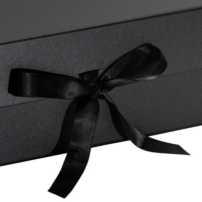 WRAPLA Black Gift Box with Satin Ribbon, 35X23X10CM Collapsible Gift Box with Magnetic Closure for Party, Wedding, Gift Wrap, Bridesmaid Proposal, Storage