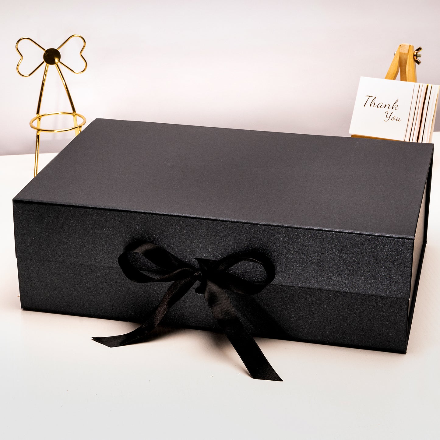 WRAPLA Black Gift Box with Satin Ribbon, 35X23X10CM Collapsible Gift Box with Magnetic Closure for Party, Wedding, Gift Wrap, Bridesmaid Proposal, Storage
