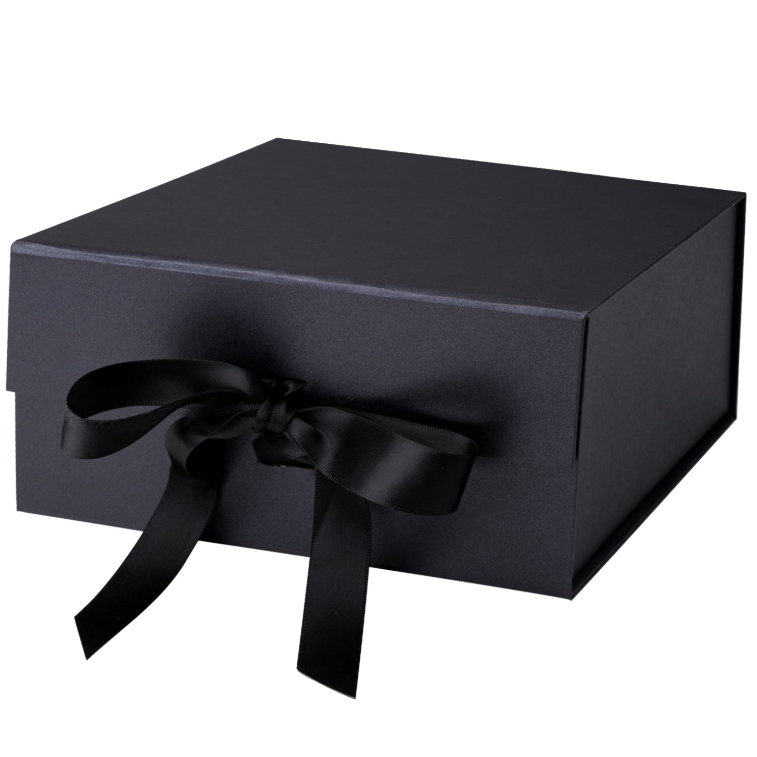 WRAPLA Black Gift Box with Satin Ribbon, 20X20X10CM Collapsible Gift Box with Magnetic Closure for Party, Wedding, Gift Wrap, Bridesmaid Proposal, Storage