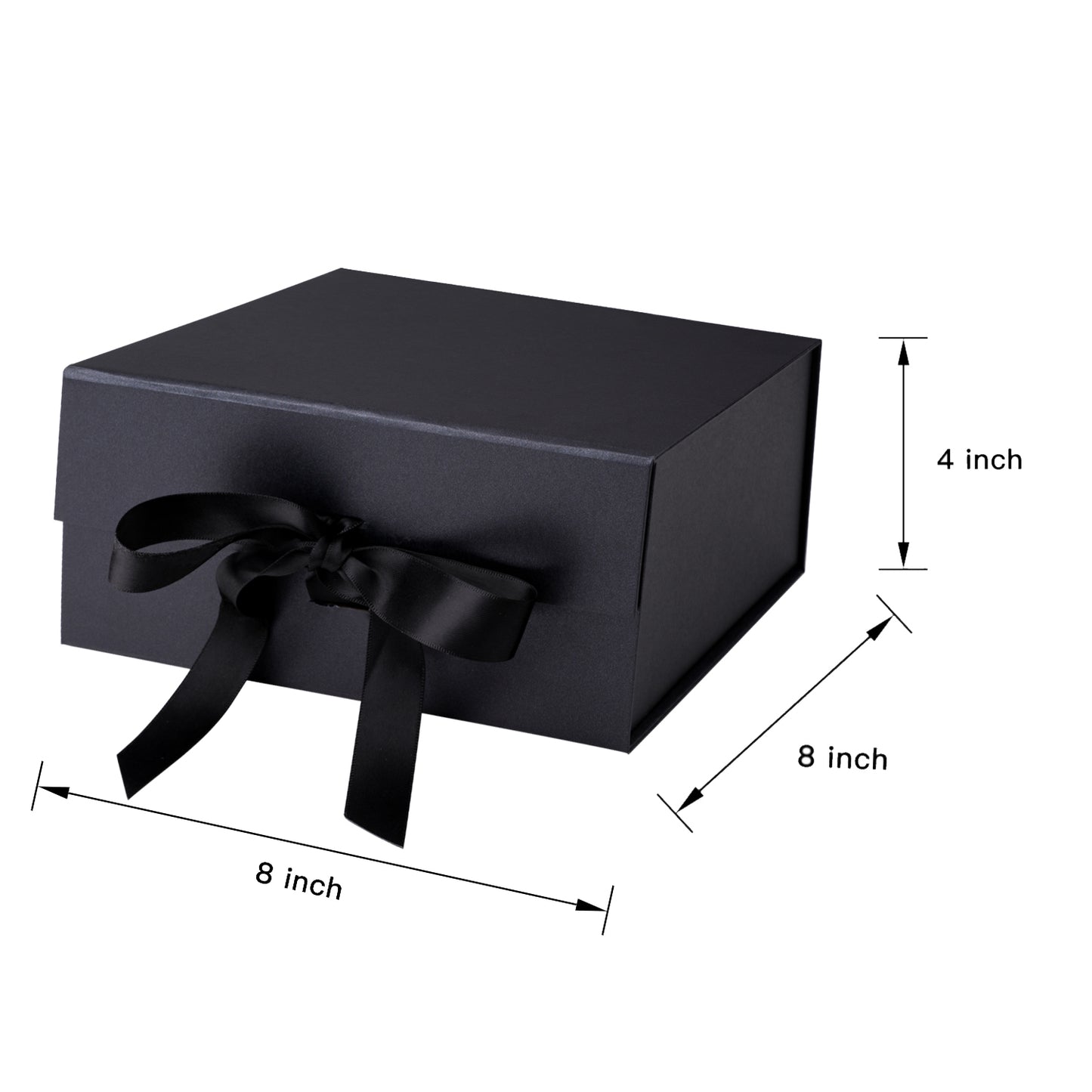 WRAPLA Black Gift Box with Satin Ribbon, 20X20X10CM Collapsible Gift Box with Magnetic Closure for Party, Wedding, Gift Wrap, Bridesmaid Proposal, Storage