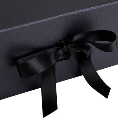 WRAPLA Black Gift Box with Satin Ribbon, 20X20X10CM Collapsible Gift Box with Magnetic Closure for Party, Wedding, Gift Wrap, Bridesmaid Proposal, Storage