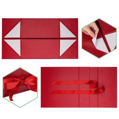 WRAPLA RED Gift Box with Satin Ribbon, 20X20X10CM Collapsible Gift Box with Magnetic Closure for Party, Wedding, Gift Wrap, Bridesmaid Proposal, Storage
