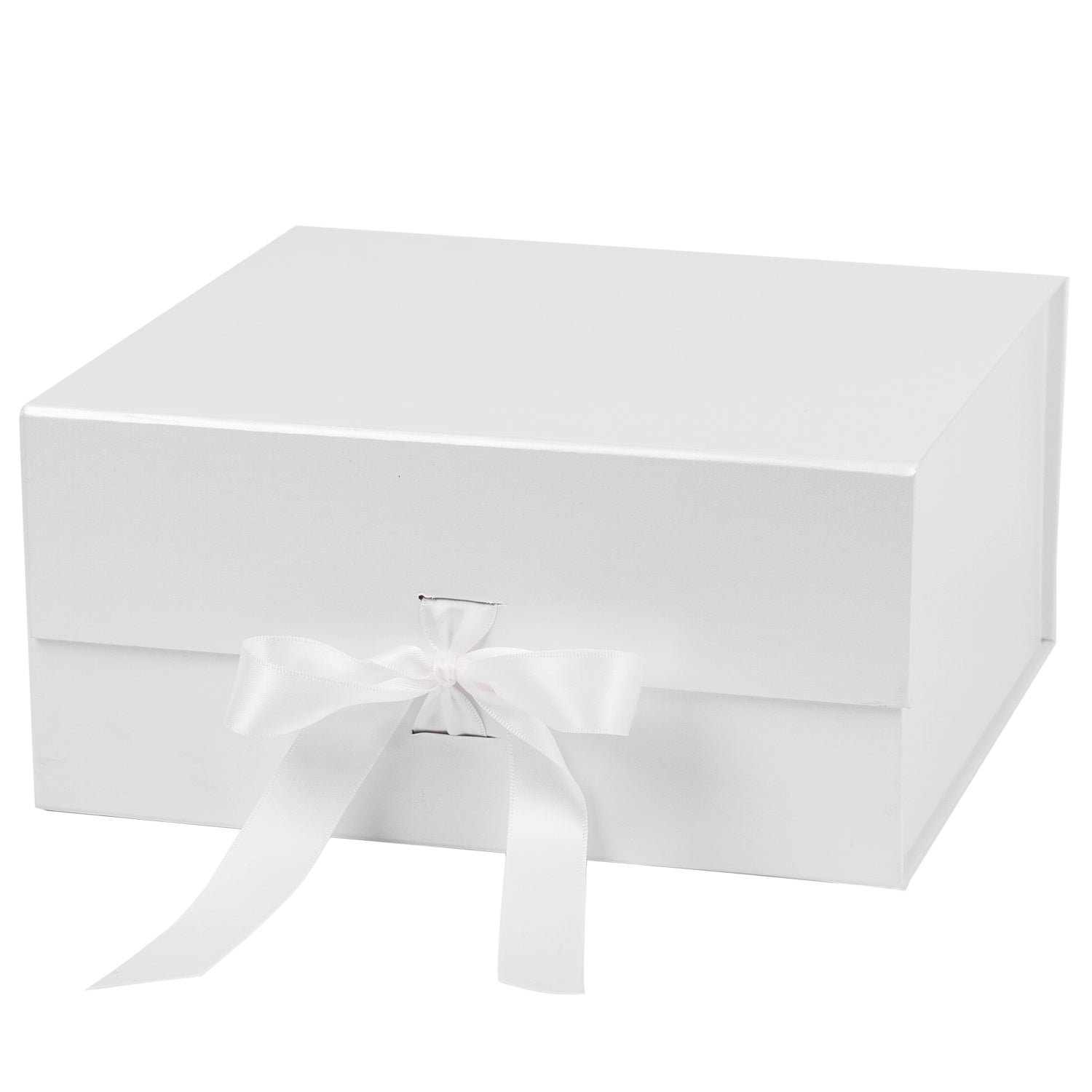 WRAPLA White Gift Box with Satin Ribbon, 20X20X10CM Collapsible Gift Box with Magnetic Closure for Party, Wedding, Gift Wrap, Bridesmaid Proposal, Storage