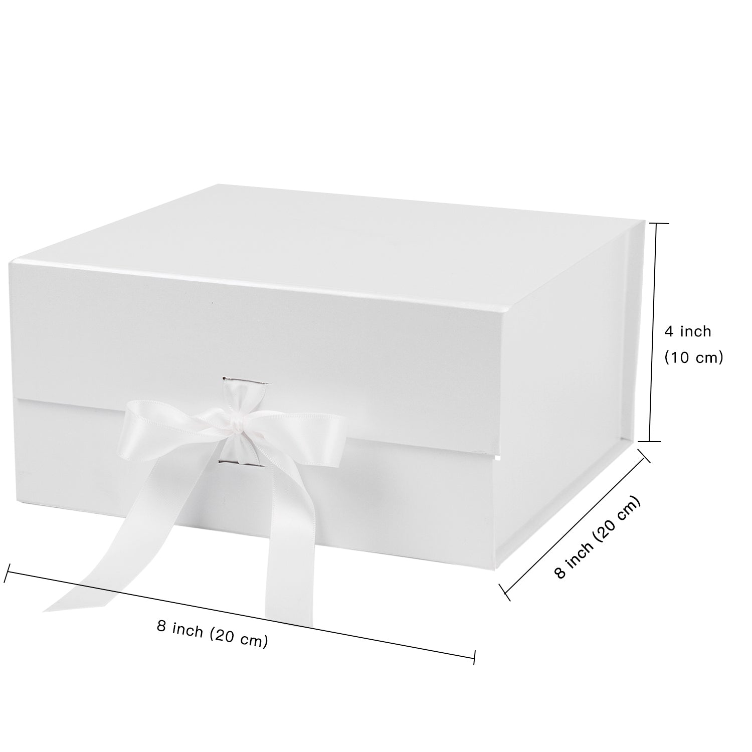 WRAPLA White Gift Box with Satin Ribbon, 20X20X10CM Collapsible Gift Box with Magnetic Closure for Party, Wedding, Gift Wrap, Bridesmaid Proposal, Storage