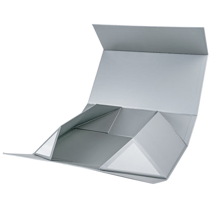 WRAPLA 35X23X10CM Silver Gift Box- Collapsible Gift Box with Magnetic Closure and Tissue Paper, Perfect for Birthday, Party, Holiday, Wedding, Graduation