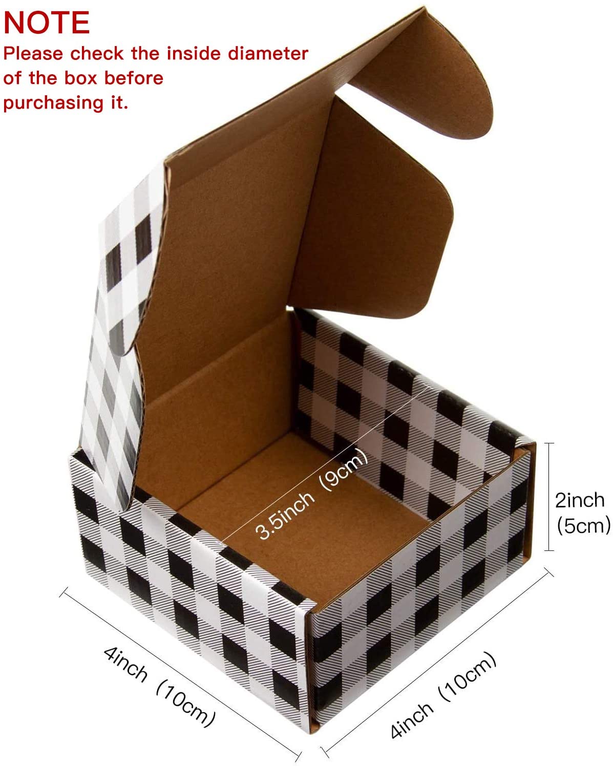 WRAPLA Recyclable Corrugated Box Mailers -10 x 10 x 5cm- White Cardboard Box Black Plaid Printed Shipping Small - 25 Pack