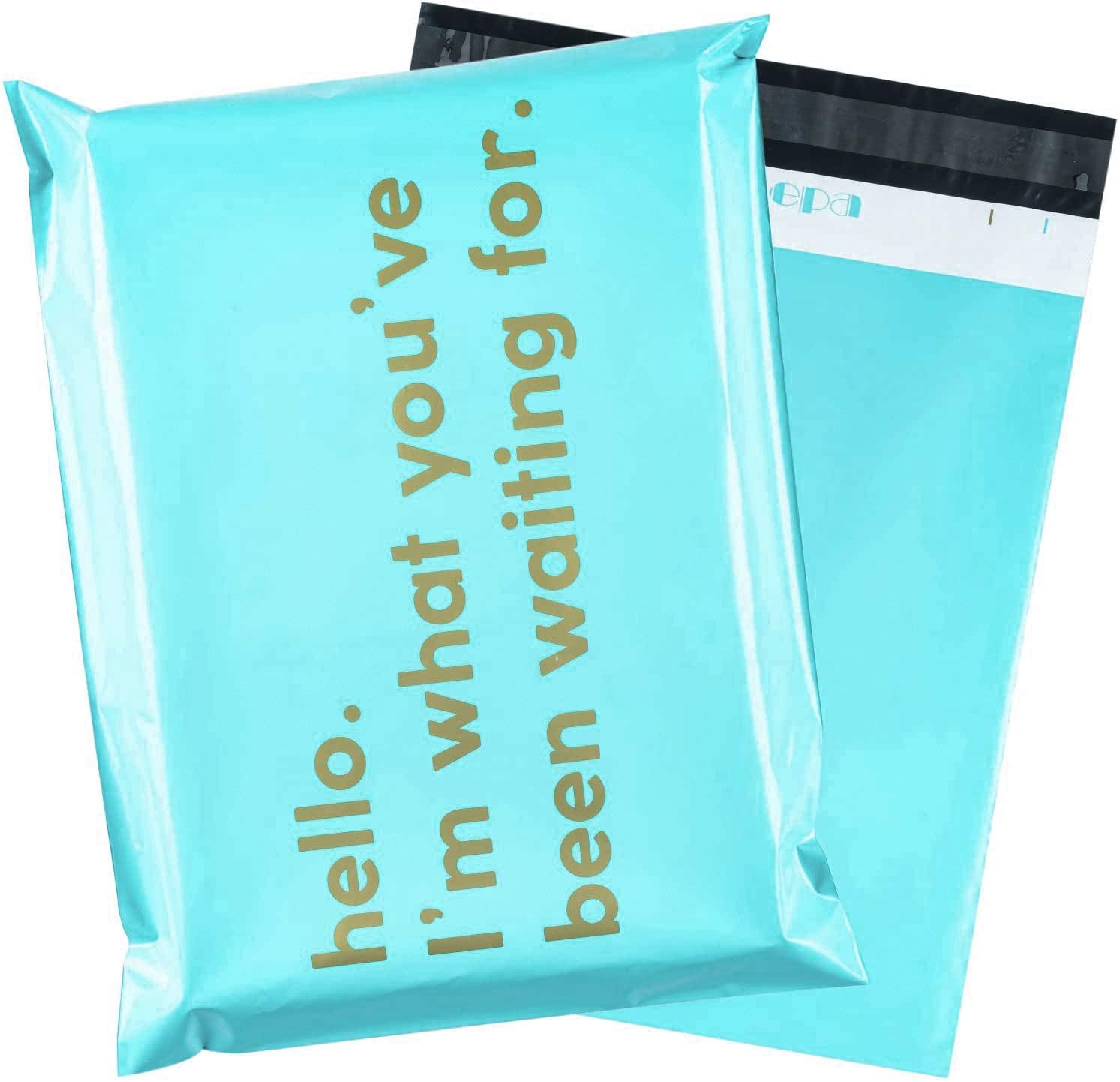 WRAPLA 25 x 33cm (10 x 13 inches) Poly Mailers Shipping Bags Text Printed Light Blue Poly Mailers 2.3 Mil Heavy Duty Self Seal Mailing Envelopes - 100 Pack