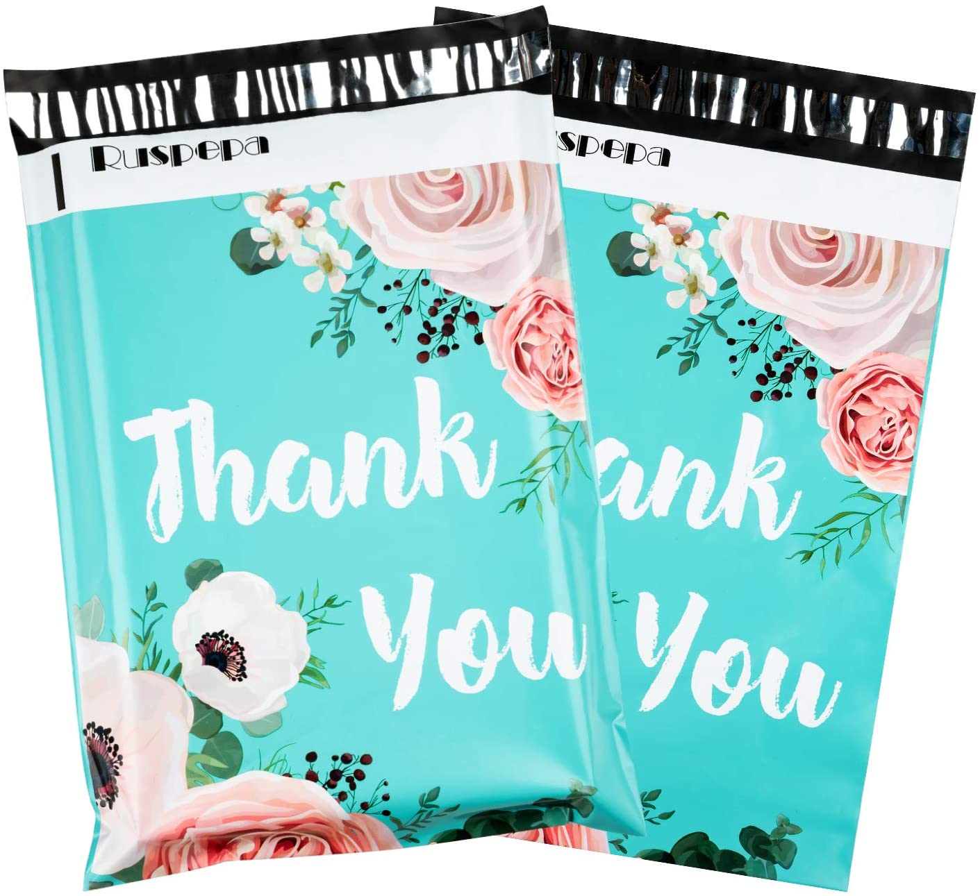 WRAPLA 25 x 33cm (10 x 13 inches) Poly Mailers Shipping Bags Thank You Notes Flowers Surrounded Light Blue Poly Mailers 2.3 Mil Heavy Duty Self Seal Mailing Envelopes - 100 Pack