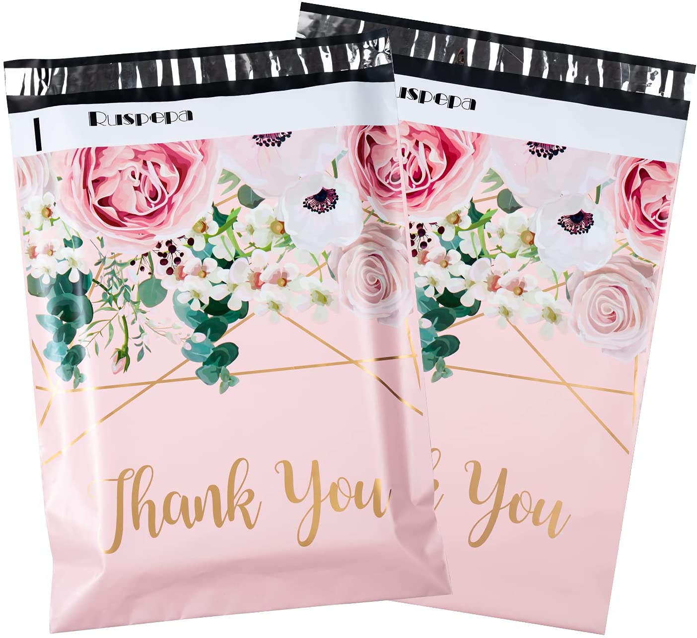 WRAPLA 30 x 40cm (12 x 15.5 inches) Poly Mailers Shipping Bags Thank You Notes Flowers Surrounded Pink Poly Mailers 3 Mil Heavy Duty Self Seal Mailing Envelopes - 50 Pack