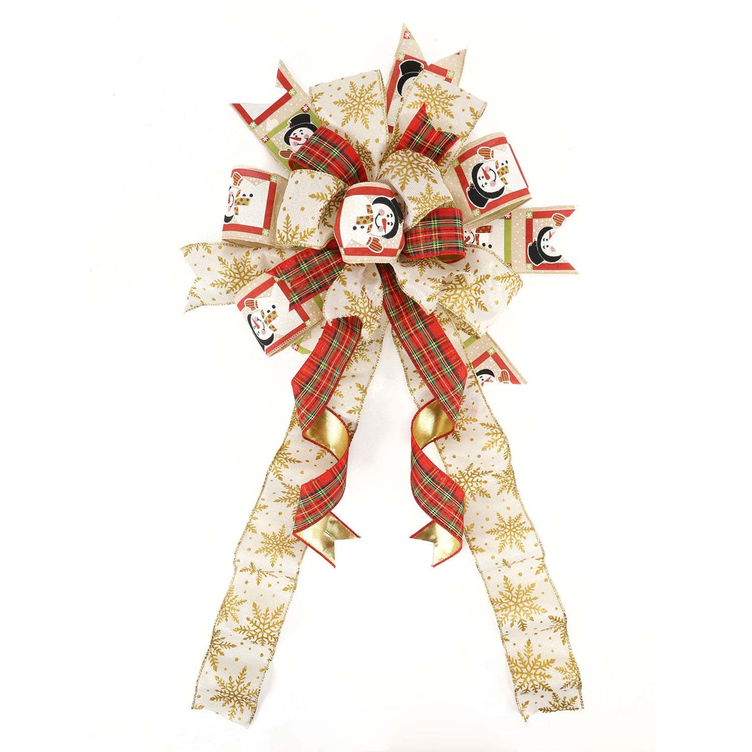 2 1/2" WIRED RIBBON | "SNOWMAN" NATURAL/MULTI | 10 YARD ROLL 6.3X915cm