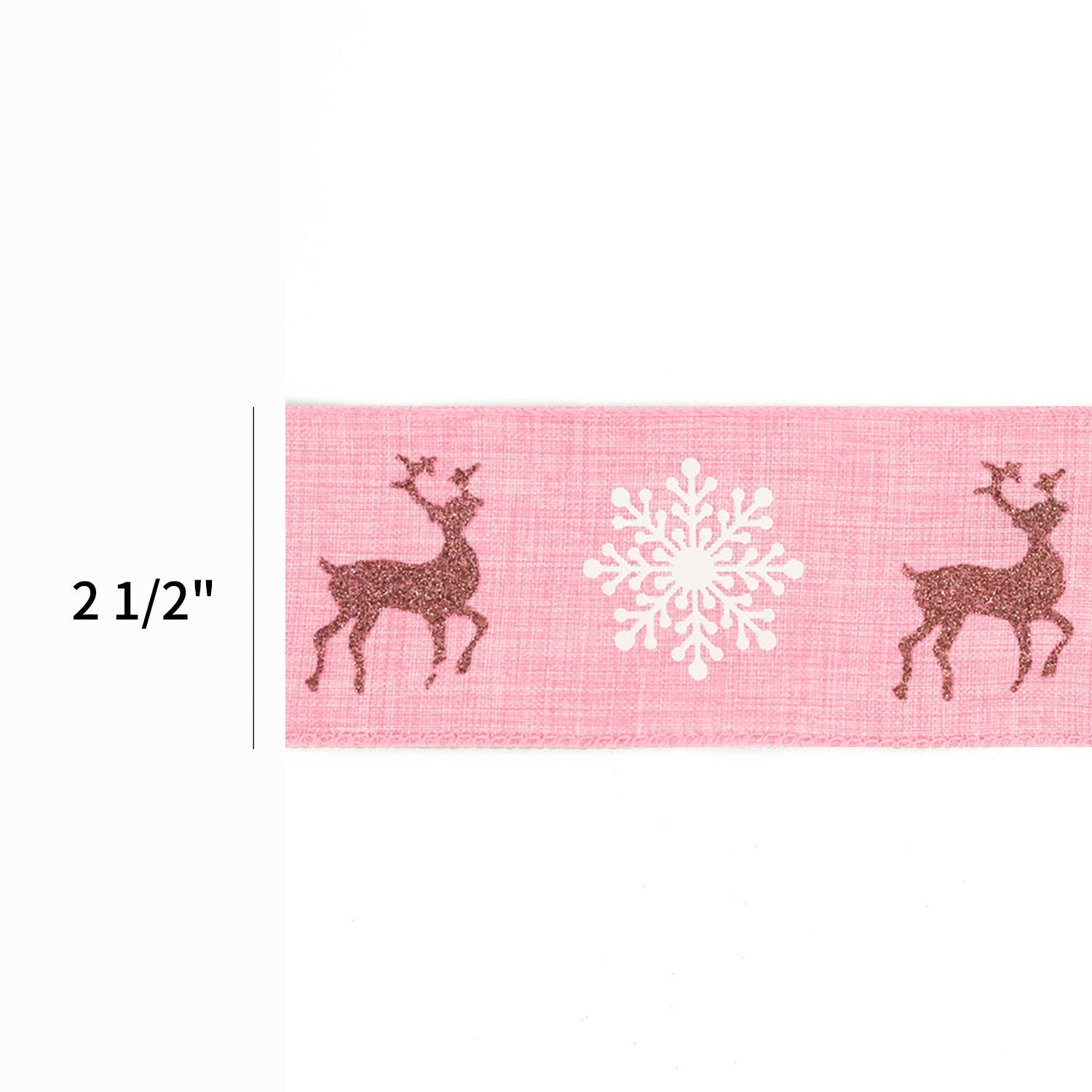 2 1/2" HOLIDAY WIRED RIBBON "REINDEER/SNOWFLAKE" PINK/NATURAL 10 Yard 6.3X915cm