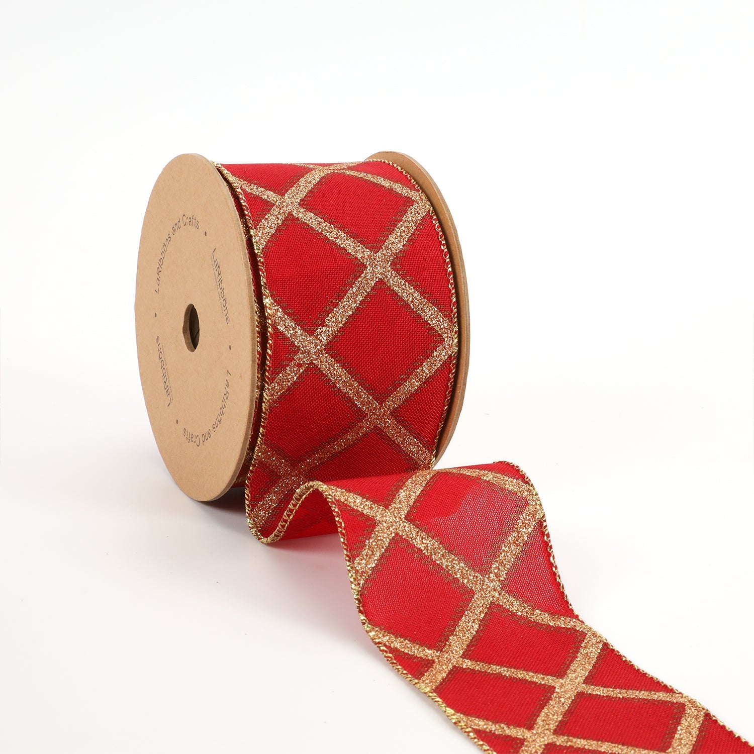 2 1/2" BURLAP HOLIDAY WIRED RIBBON PLAID NATURAL/BLACK/RED 10YARD Roll 6.3X915cm