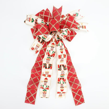 2 1/2" BURLAP HOLIDAY WIRED RIBBON PLAID NATURAL/BLACK/RED 10YARD Roll 6.3X915cm