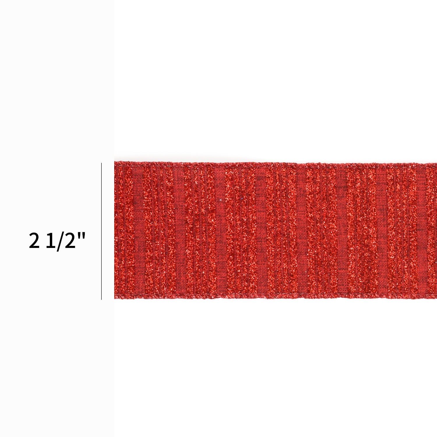 2 1/2" HOLIDAY WIRED RIBBON | "GLITTER STRIPED" CRANBERRY 10 YARD ROLL 6.3X915cm