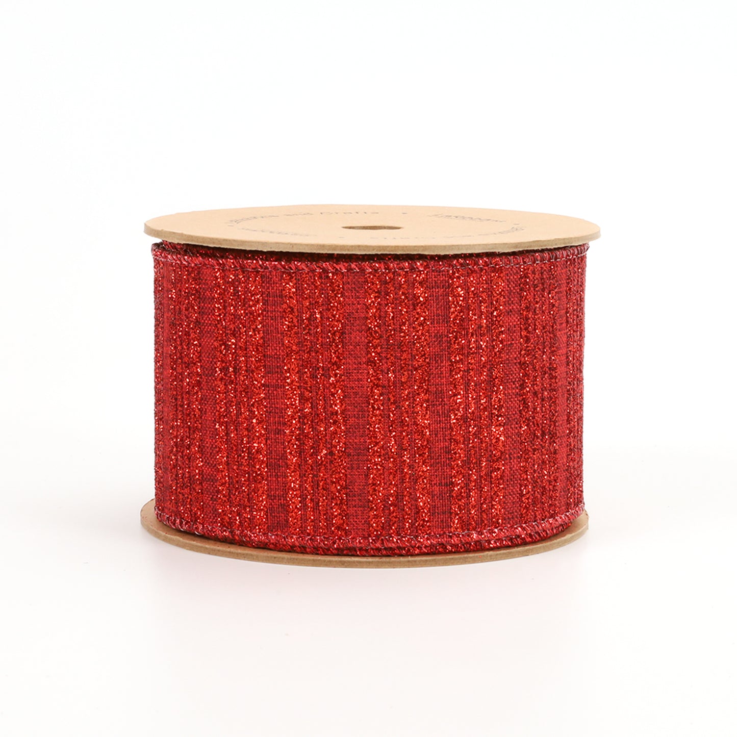 2 1/2" HOLIDAY WIRED RIBBON | "GLITTER STRIPED" CRANBERRY 10 YARD ROLL 6.3X915cm