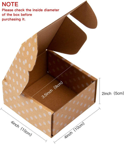 WRAPLA Recyclable Corrugated Box Mailers -10 X 10 X 5cm - Kraft Cardboard Box White Polka Dot Printed Shipping Small - 25 Pack