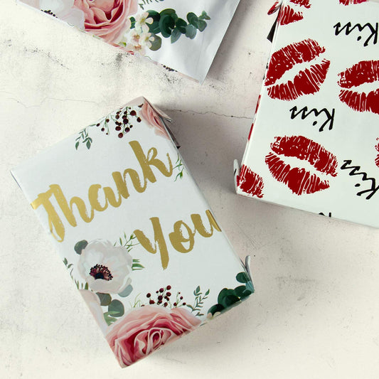 WRAPLA 15 x 23cm Poly Mailers Shipping Bags Thank You Notes Flowers Surrounded White Poly Mailers 2.3 Mil Heavy Duty Self Seal Mailing Envelopes - 100 Pack